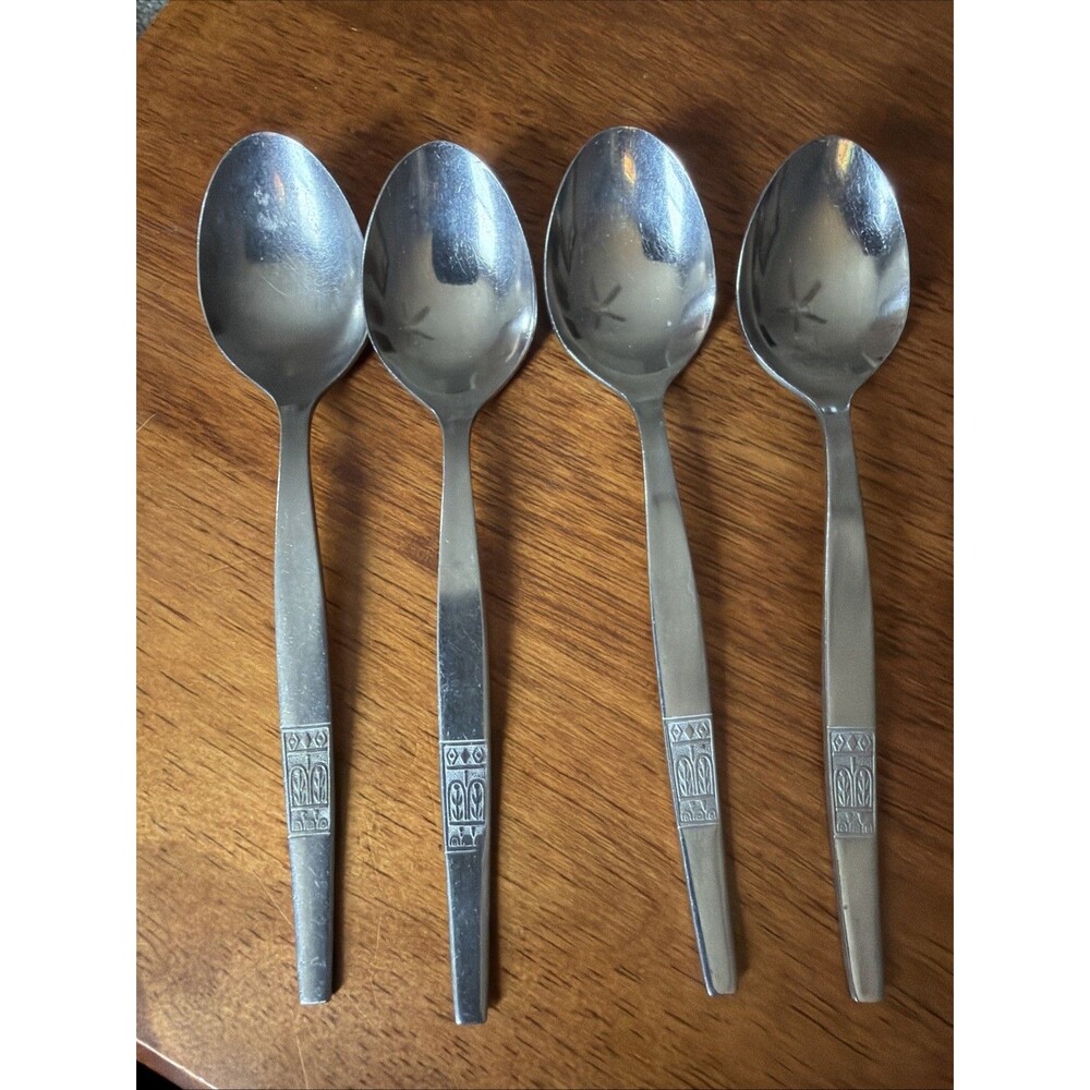 Amefa Holland Tulip Stainless Steel Flatware 4 Desert Spoon Piece Lot Vintage